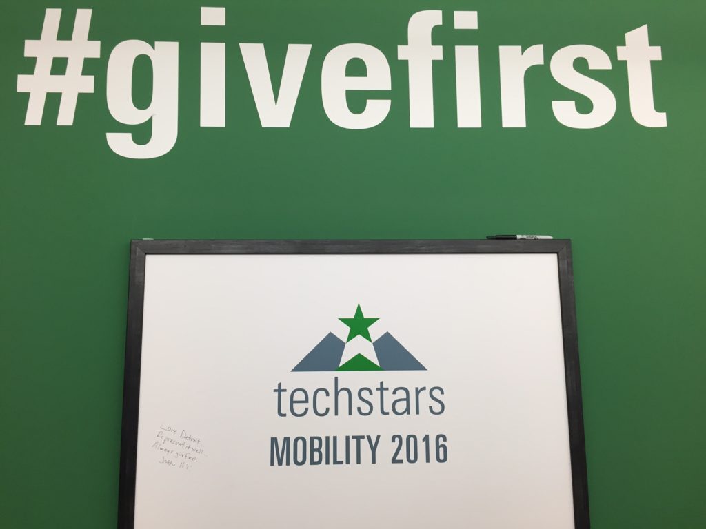 #givefirst sign at Techstars Mobility 2016