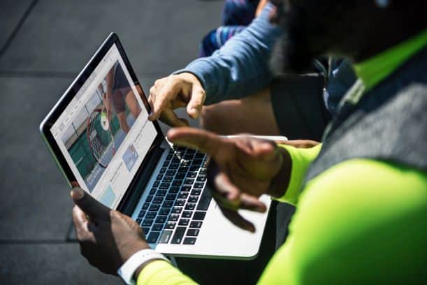 Sports coach using computer